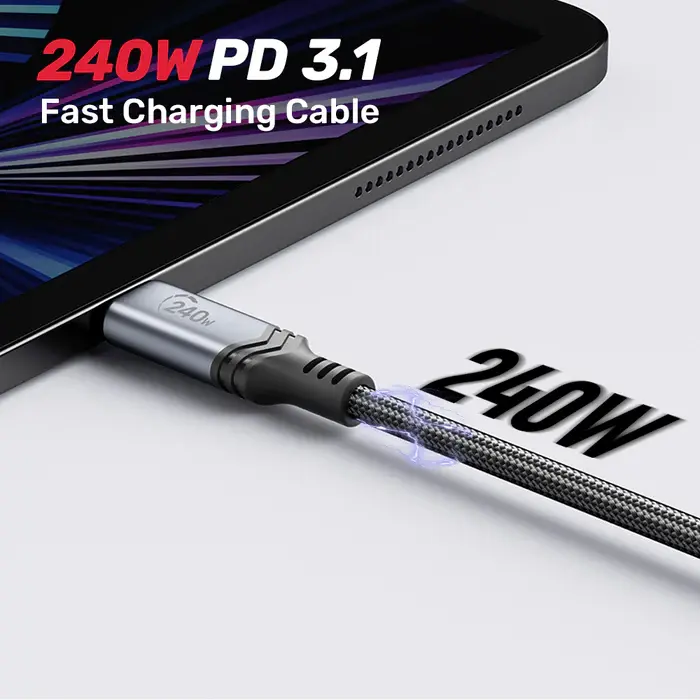 C14110GY-2M, Unitek 2M, CM to CM Power Delivery 3.1 240W Charging Cable, Black