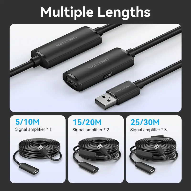Vention CBKBN, USB 2.0 Type-A Male to Type-A Female Active Extension Cable 15M Black