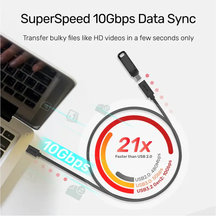 C14086BK-1M, Unitek Type-C 1M Full-Featured USB Male to Female Extension Cable, USB3.2 CM to C FM, with DATA 10Gbps/Display 4K/P