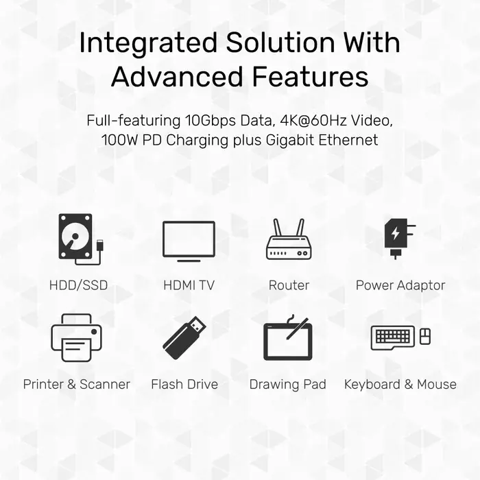 Unitek D1028A 5-In-1 USB3.1 10Gbps Multi-Port Hub (2-Port USB-A 10Gbps + HDMI 4K60Hz + RJ45 + PD 100W), Space Grey