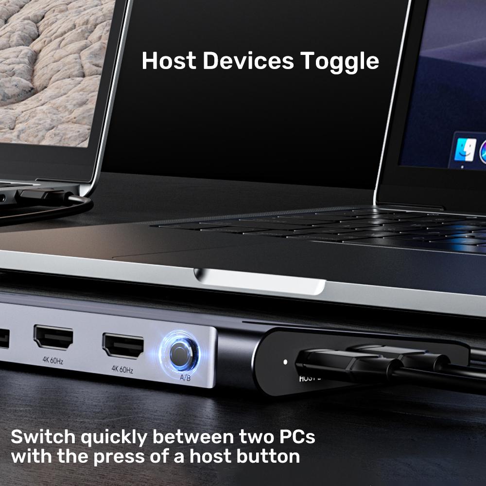 Unitek D1106A Docking Station, 13-in 2 KVM (2*HDMI+DP+USB+2*USB 10Gb+USB-C 10Gbp+SD/Micro+Audio+1GB LAN+PD 100W+DC5V)+HDMI