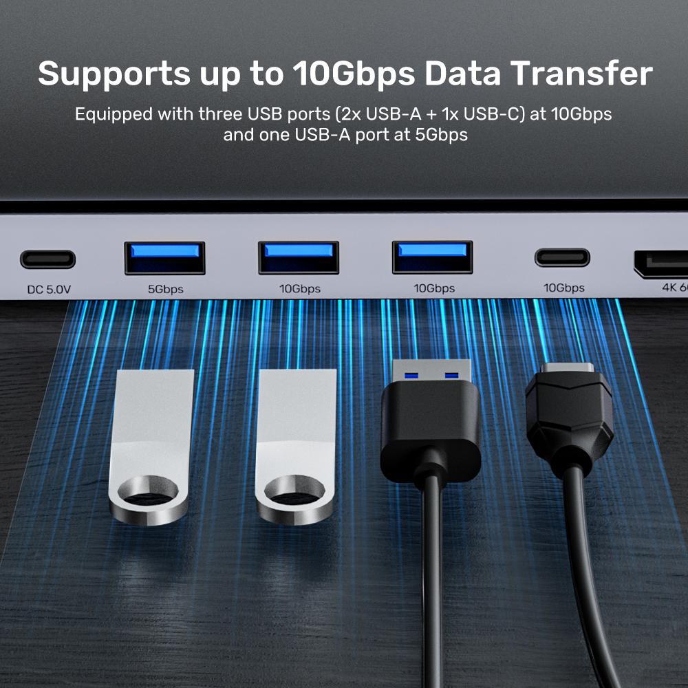 Unitek D1106A Docking Station, 13-in 2 KVM (2*HDMI+DP+USB+2*USB 10Gb+USB-C 10Gbp+SD/Micro+Audio+1GB LAN+PD 100W+DC5V)+HDMI