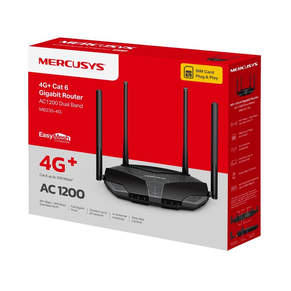 Mercusys MB235-4G Router, 4G+ Cat6 AC1200 Wireless Dual Band Gigabit Router