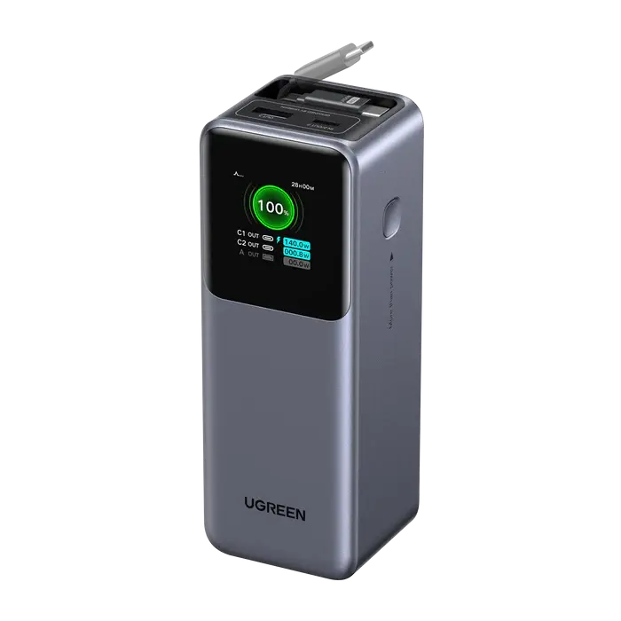 UGREEN PB726 Power Bank, 20000mAh, 165W, Nexode with Smart Digital Display, With Retractable Type-C, Grey