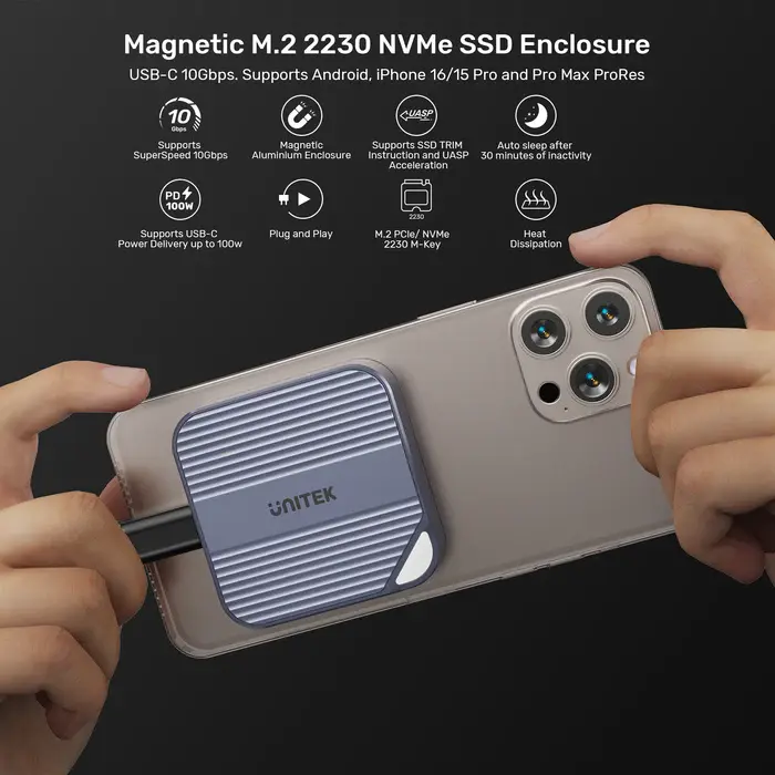 Unitek S1244A Drive Enclosure, Magnetic M.2 2230 NVMe SSD Enclosure