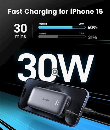 UGREEN, 25185, Power Bank, Nexode, 10000mAh, USB Type-C, USB, Grey