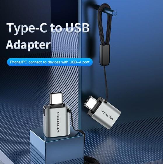 CDQH0 Vention USB-C Male to USB 3.0 Female OTG Adapter Gray Aluminum Alloy Type