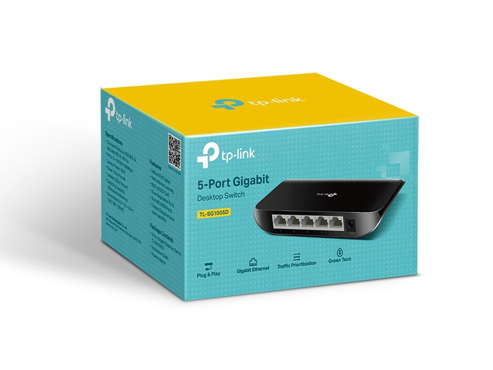 TP-Link TL-SG1005D, 5-port Gigabit Switch, 5 10/100/1000M RJ45 ports, plastic case