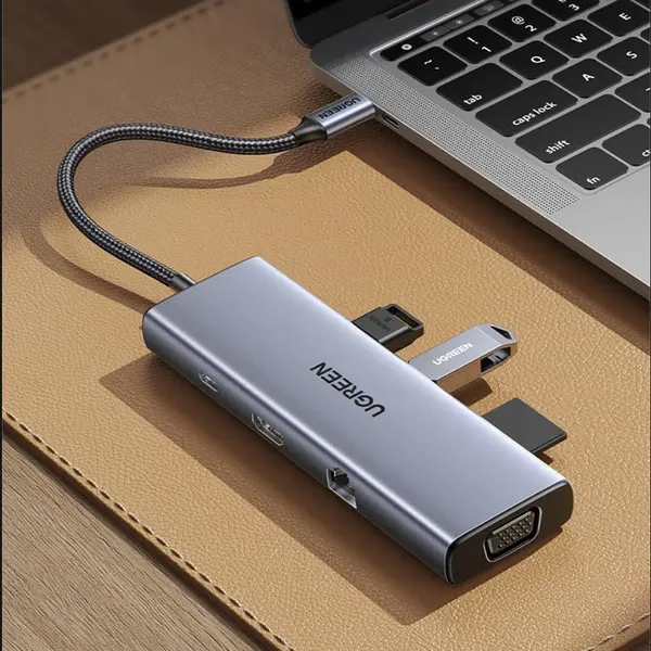 UGREEN CM498 USB HUB, USB-C, USB, HDMI, VGA, RJ45, SD, TF, Hub, Gray