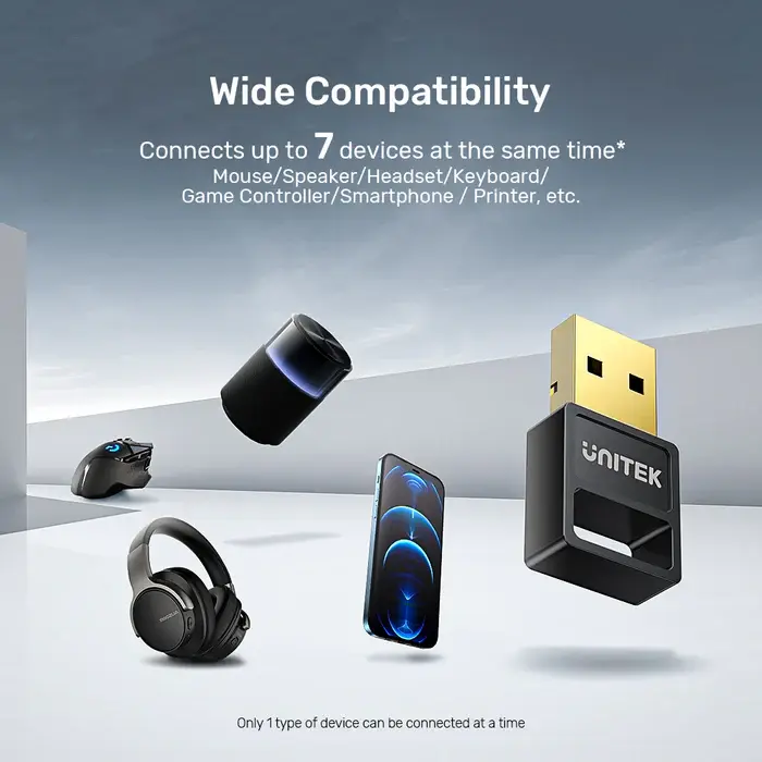 Unitek B105B USB Bluetooth 5.3 Adapter for PC, Black