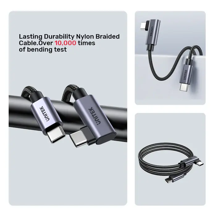 Unitek C14123BK-3M 3M, 90° L-Shape USB-C Male to Male PD 100W Charging Cable