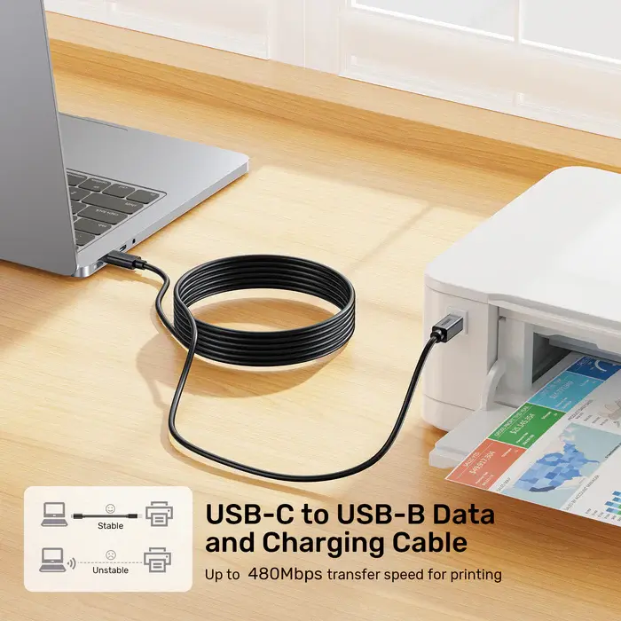 Unitek C14140ABK03-2M 2M, USB-C 480Mbps to USB-B Printer Cable