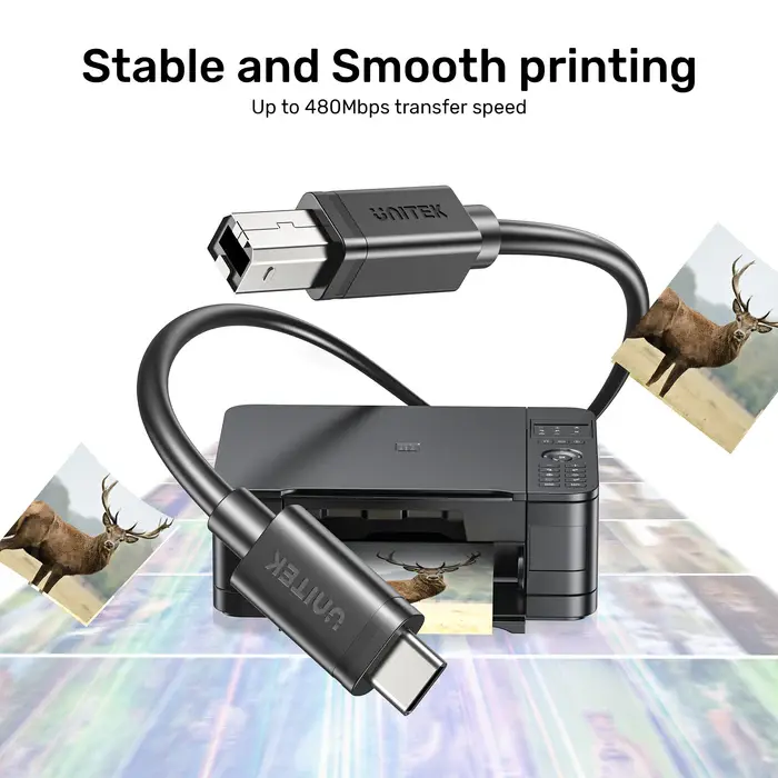 Unitek C14140ABK03-2M 2M, USB-C 480Mbps to USB-B Printer Cable