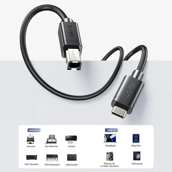 Unitek C14140ABK03-2M 2M, USB-C 480Mbps to USB-B Printer Cable