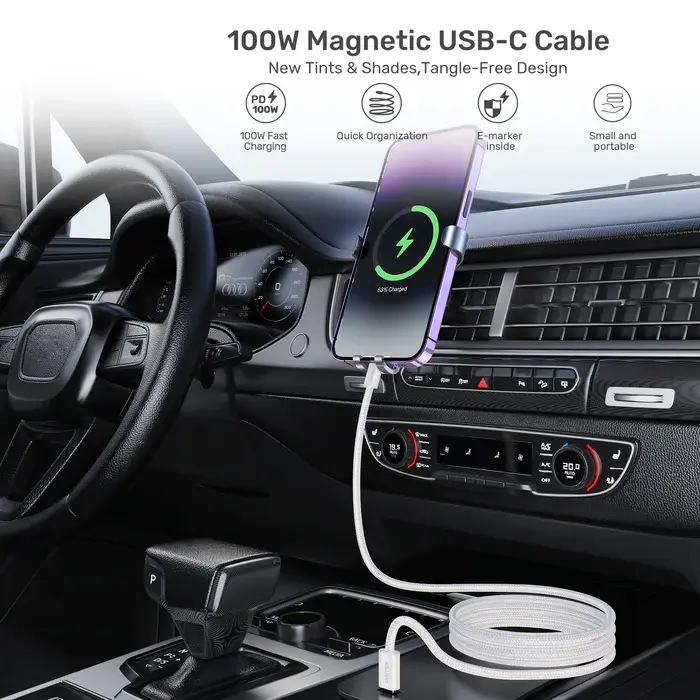 Unitek C14141AWH01-1M 1M, 100W Magnetic USB-C Charging Cable, White