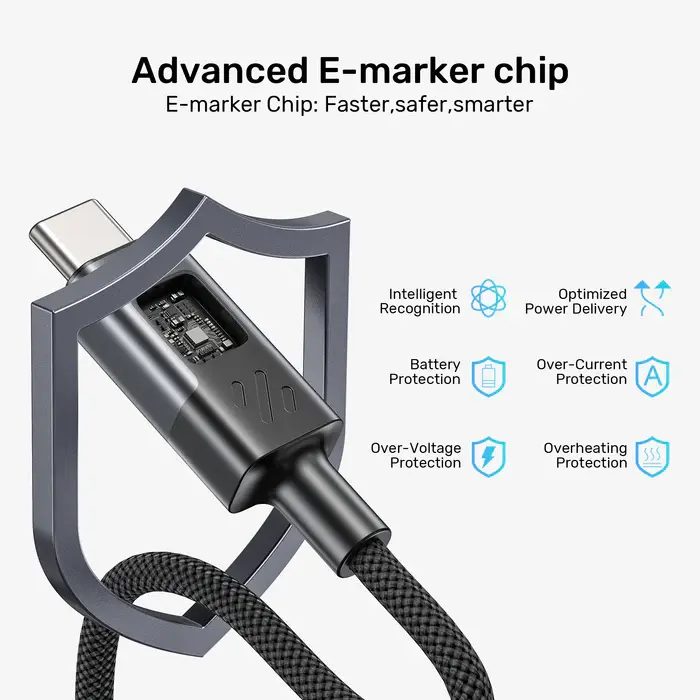 Unitek C14158ABK01-2M Cable, 2M USB-C PD 60w charging, with LED Display, Nylon Braided, Black