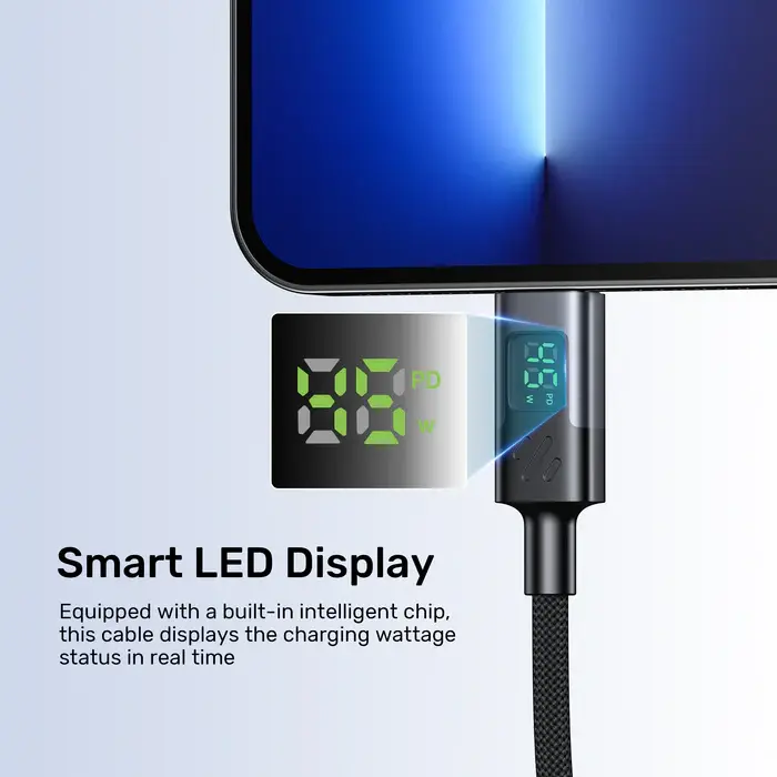 Unitek C14158ABK01-2M Cable, 2M USB-C PD 60w charging, with LED Display, Nylon Braided, Black