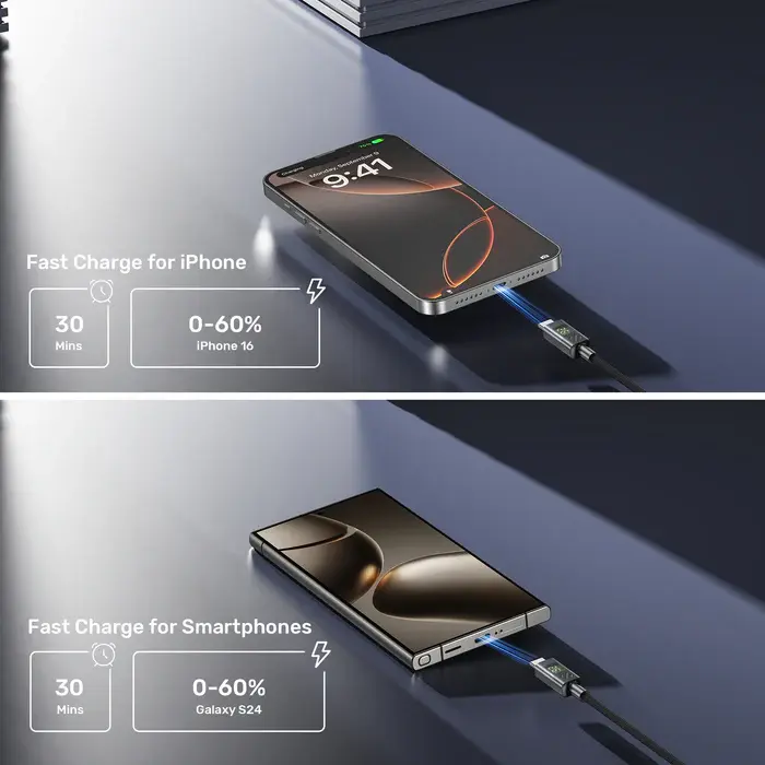 Unitek C14158ABK01-2M Cable, 2M USB-C PD 60w charging, with LED Display, Nylon Braided, Black
