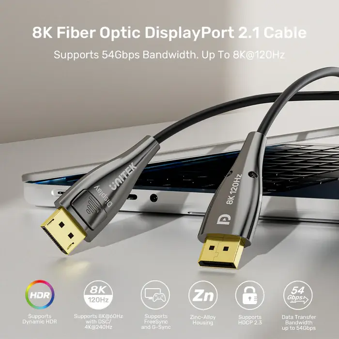 Unitek C1631ABK01-20M Fiber Optic DP2.1 Cable 16K 60Hz & 8K 120Hz 20M
