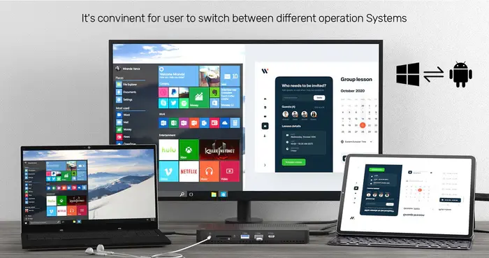 Unitek D1077A Docking Station, Type-C 11-in-2 KVM(USB-C 10Gbps+USB 10Gb+2*USB+HDMI 4K+1GB+SD/Micro+Audio+PD 100W+DC), Black