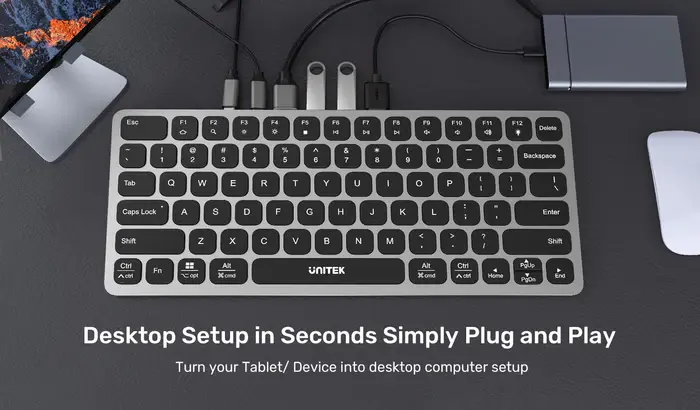 Unitek D1092A, 9-in-1 USB-C Keyboard Hub, Grey