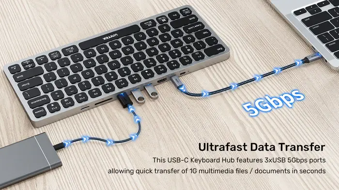 Unitek D1092A, 9-in-1 USB-C Keyboard Hub, Grey