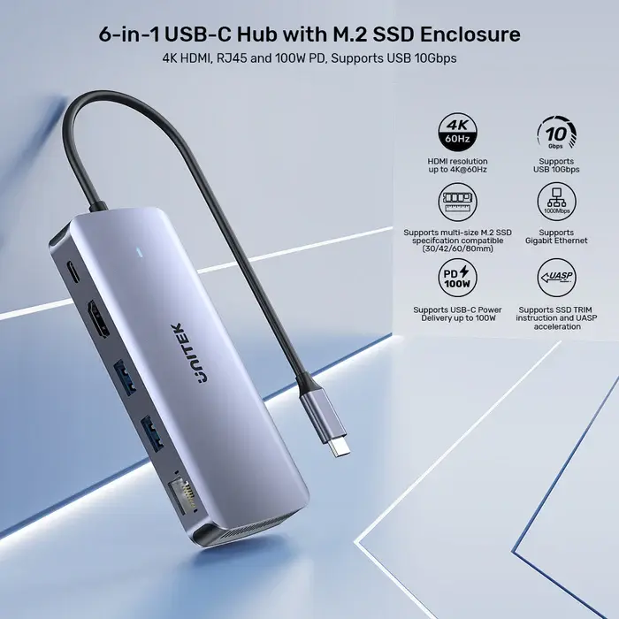 Unitek D1120A USB HUB, 6-in-1 USB-C 10Gbps Hub