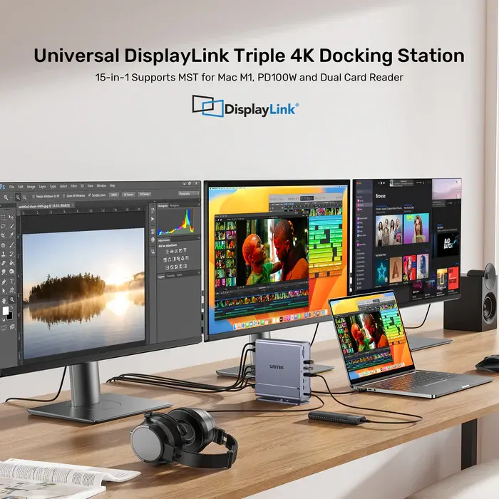 Unitek D1135AGY01 Docking Station, 15-in-1 (2*HDMI 4K+DP 4K+2*USB2.0+USB3.0+2*USB 10Gbps+USB-C 5Gbps + USB-C 10Gb+ SD/Micr