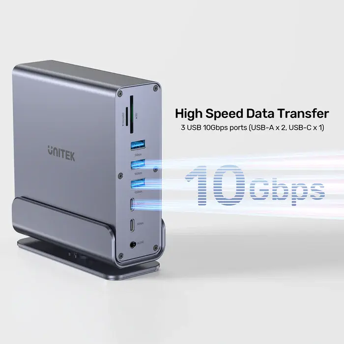 Unitek D1135AGY01 Docking Station, 15-in-1 (2*HDMI 4K+DP 4K+2*USB2.0+USB3.0+2*USB 10Gbps+USB-C 5Gbps + USB-C 10Gb+ SD/Micr
