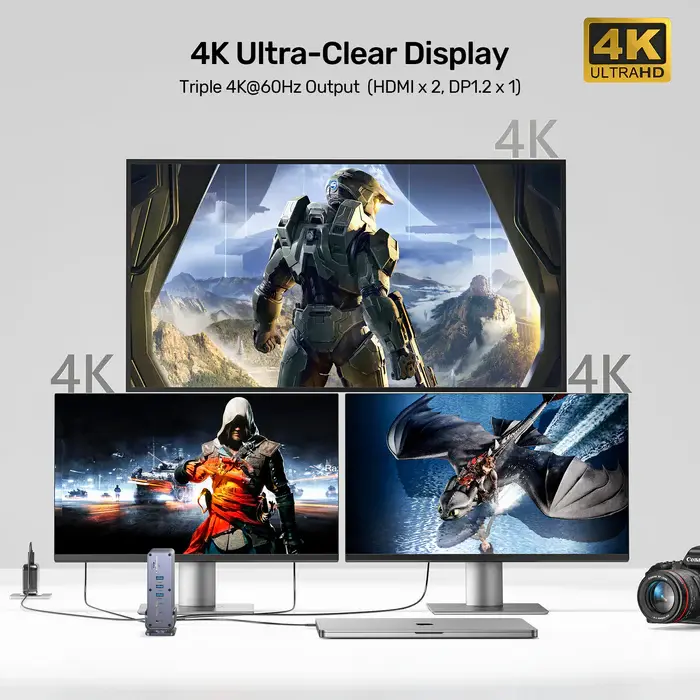 Unitek D1135AGY01 Docking Station, 15-in-1 (2*HDMI 4K+DP 4K+2*USB2.0+USB3.0+2*USB 10Gbps+USB-C 5Gbps + USB-C 10Gb+ SD/Micr