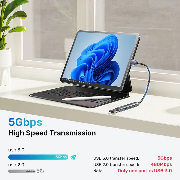 H1208A, Unitek 4-in-1 USB-A 5Gbps Hub (3x480Mbs 1x5Gbs 3,0), Slim, Space Grey