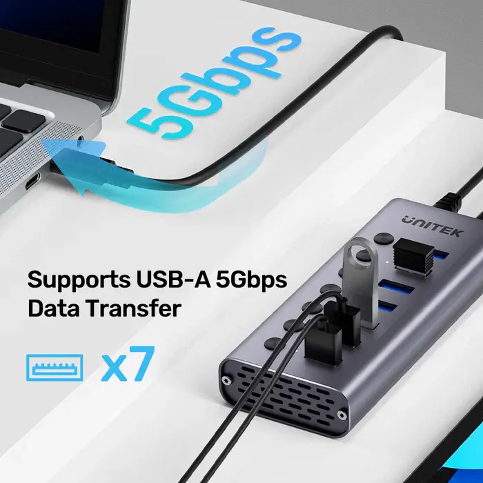 Unitek H1314A USB HUB, 7-in-1 USB-C 5Gbps Hub