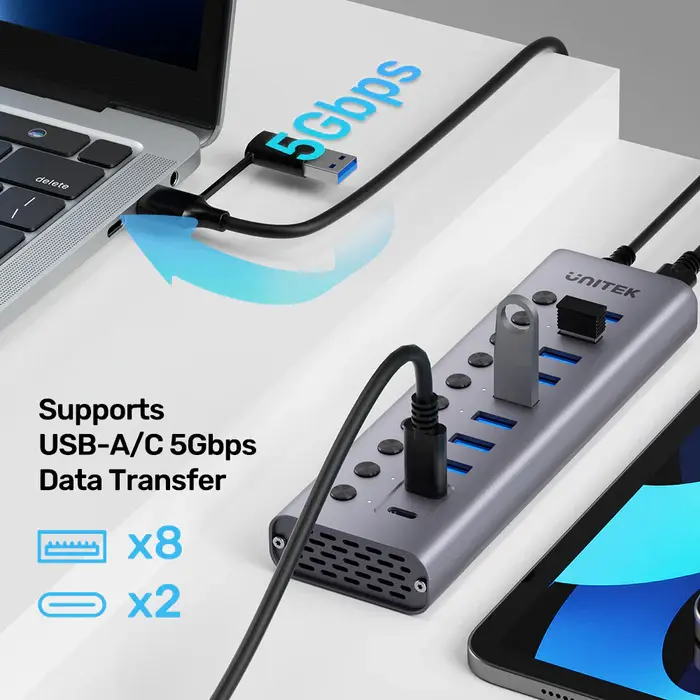 Unitek H1315B USB HUB, 10-in-1 USB-C 5Gbps Hub