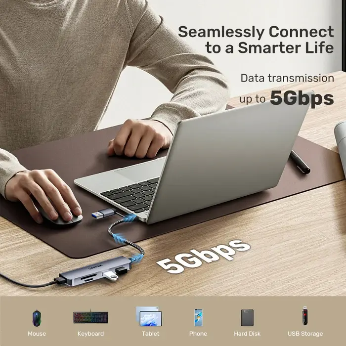 H1320A Unitek 5-in-1 USB-C 5Gbps Hub with USB-A Adapter