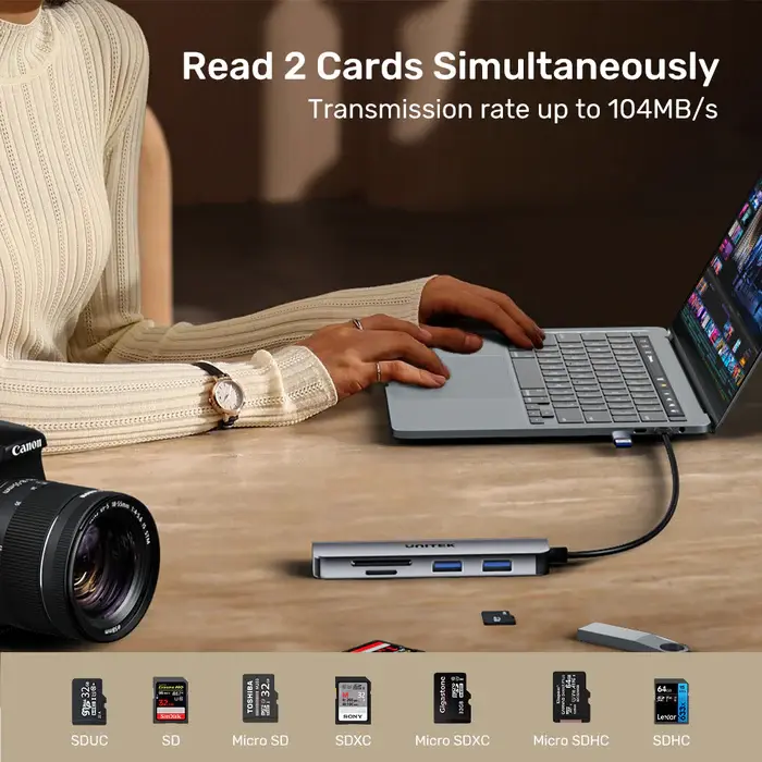 H1320A Unitek 5-in-1 USB-C 5Gbps Hub with USB-A Adapter