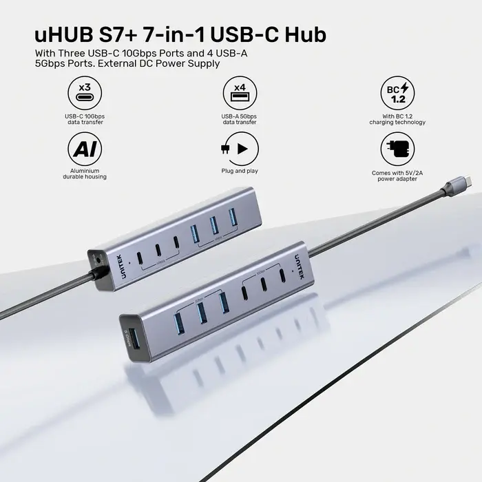 Unitek H1335A USB HUB, 7-in-1 USB-C 10Gbps Hub (3*USB-C 10Gbps+ 4*USB-A 5Gbps)
