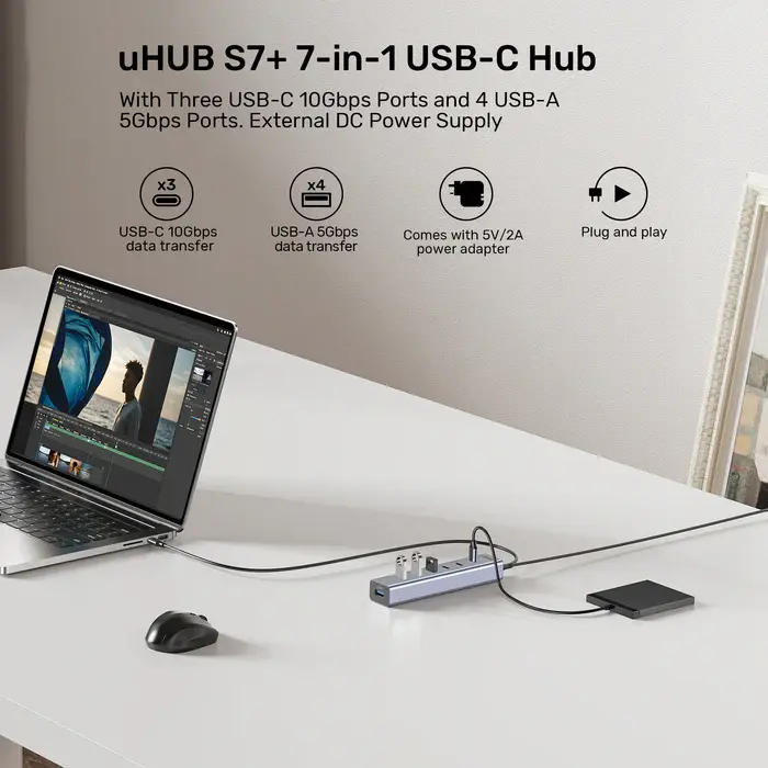 Unitek H1335A USB HUB, 7-in-1 USB-C 10Gbps Hub (3*USB-C 10Gbps+ 4*USB-A 5Gbps)