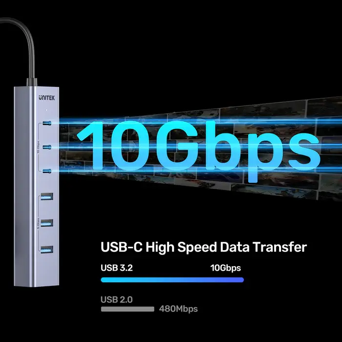 Unitek H1335A USB HUB, 7-in-1 USB-C 10Gbps Hub (3*USB-C 10Gbps+ 4*USB-A 5Gbps)