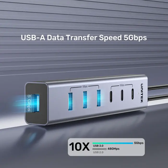 Unitek H1335A USB HUB, 7-in-1 USB-C 10Gbps Hub (3*USB-C 10Gbps+ 4*USB-A 5Gbps)