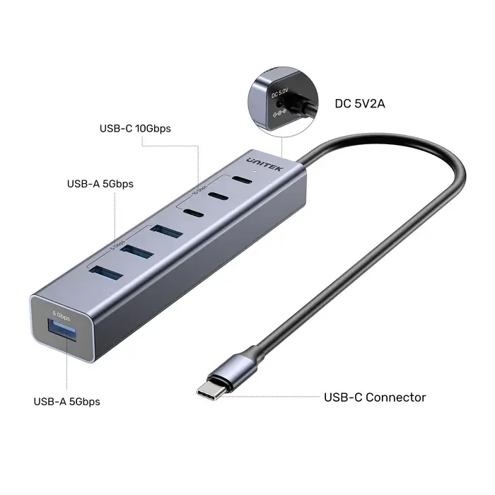 Unitek H1335A USB HUB, 7-in-1 USB-C 10Gbps Hub (3*USB-C 10Gbps+ 4*USB-A 5Gbps)