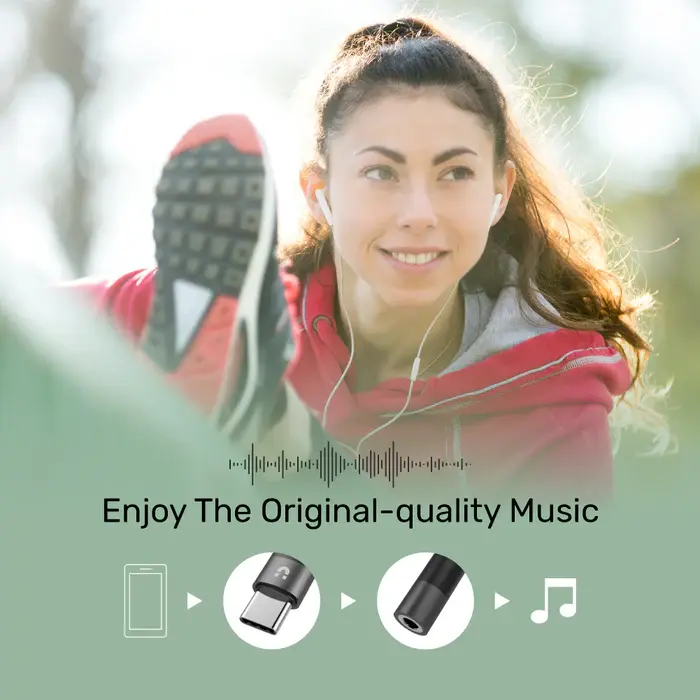 M1204A, Unitek USB-C to 3.5mm Audio Adaptor, Black Color, With Hi-Fi/DAC