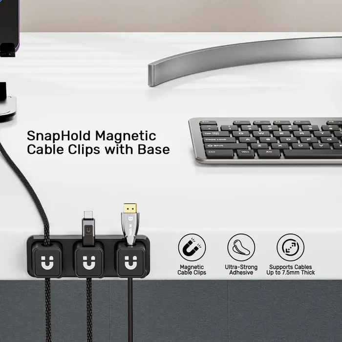 Unitek T1117A Cable Manager, Magnetic Cable Clips (3pcs Clips + 1pc Base per Box)