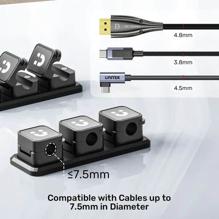 Unitek T1117A Cable Manager, Magnetic Cable Clips (3pcs Clips + 1pc Base per Box)