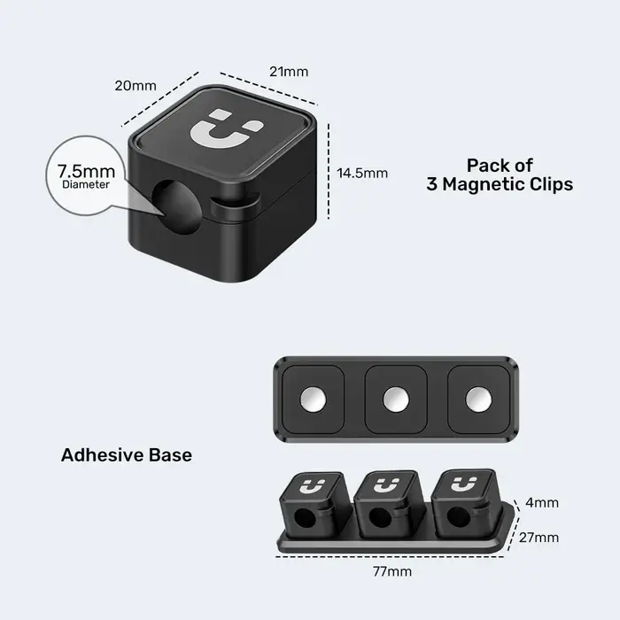 Unitek T1117A Cable Manager, Magnetic Cable Clips (3pcs Clips + 1pc Base per Box)