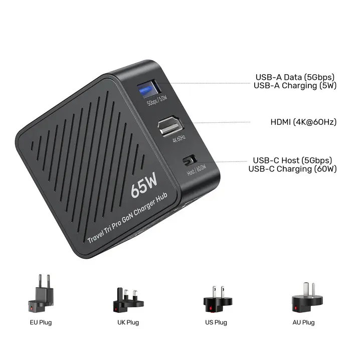 Unitek P1242A Power Supply, 65W 3-in-1 GaN Charger for Nintendo Switch