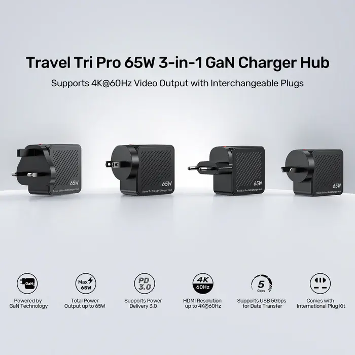 Unitek P1242A Power Supply, 65W 3-in-1 GaN Charger for Nintendo Switch