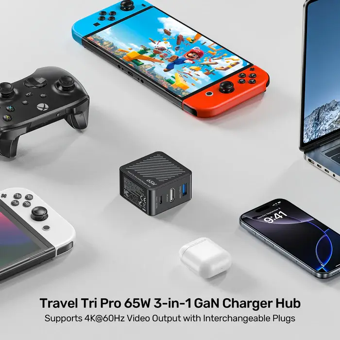Unitek P1242A Power Supply, 65W 3-in-1 GaN Charger for Nintendo Switch