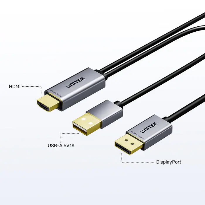 Unitek V1714A Adapter, 1.8M, 4K 60Hz HDMI to DP Cable with USB Power Plug