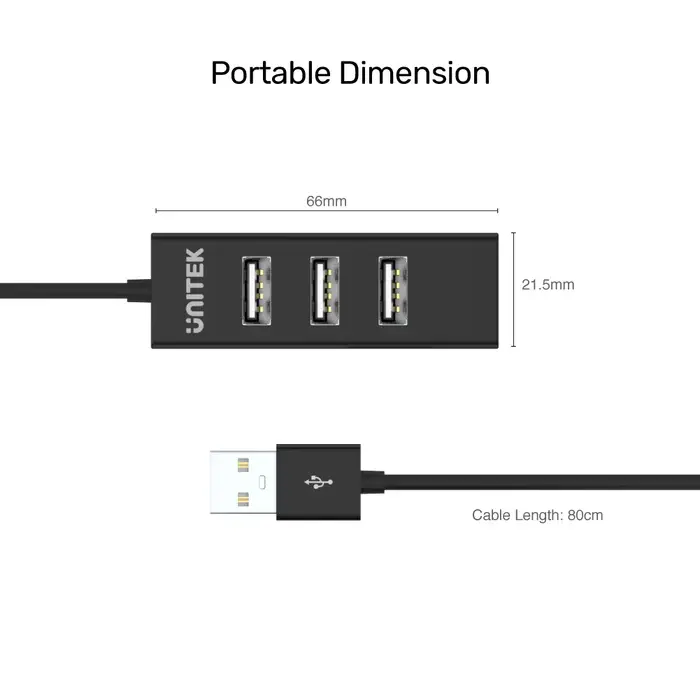 Unitek Y-2140 USB HUB, 4 Ports USB 2.0 480Mbps (80cm Cable)