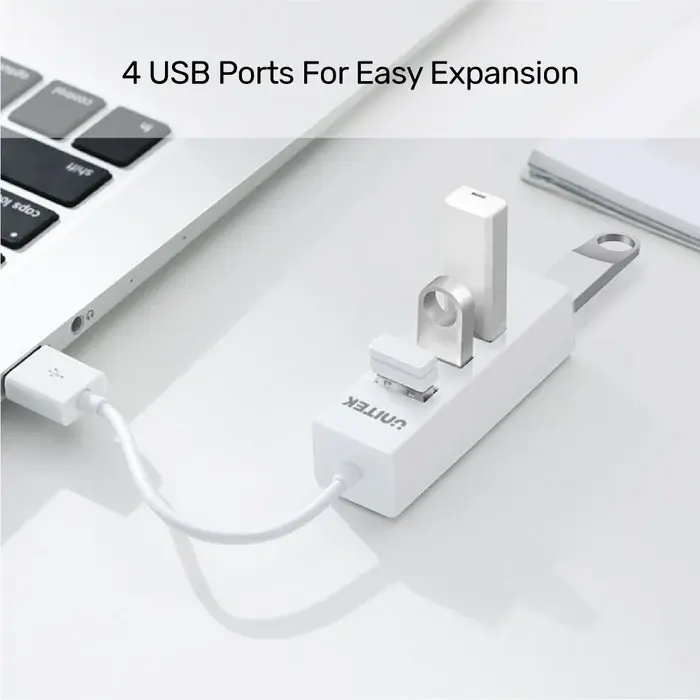 Y-2146, Unitek USB2.0 4-Port Hub (0.11M Cable), White